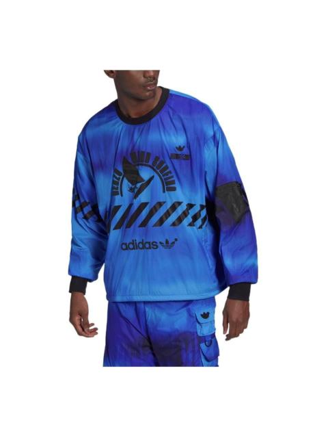 adidas Men's adidas original Logo Pattern Printing Round Neck Pullover Long Sleeves Blue HD4808