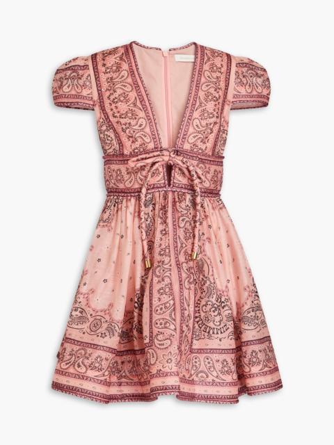 Zimmermann Bow-detailed paisley-print linen and silk-blend mini dress