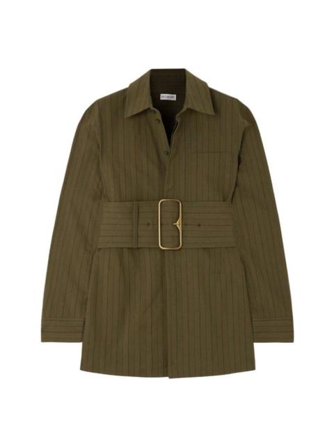 Burberry Burberry Pinstriped Cotton-Poplin Belted Shirt, Brand Size 4 ( US Size 2 )