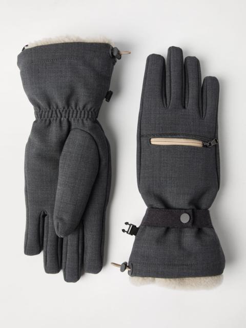 Brunello Cucinelli Tropical luxury wool gloves with shearling insert and monili