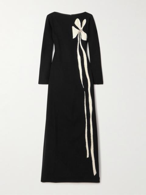 MARMAR HALIM Crystal-embellished Appliquéd Silk-blend Crepe Gown