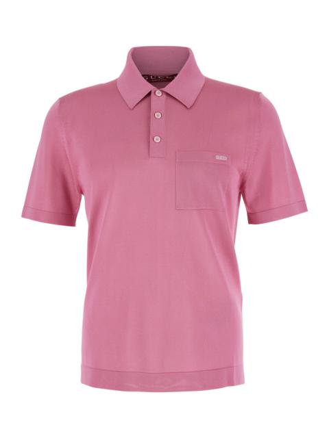 GUCCI Gucci Men Pink Polo Shirt With Chest Pocket And Embroidered Logo On The Front In Fine Silk Knit Man