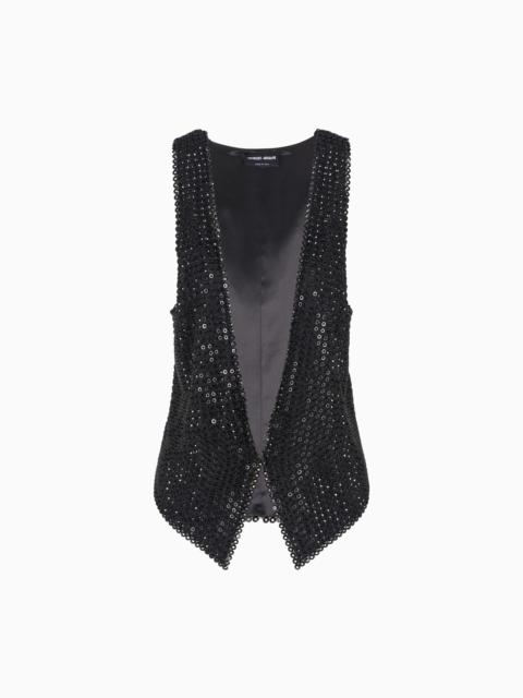 GIORGIO ARMANI SILK SATIN GILET WITH ALL-OVER EMBROIDERY