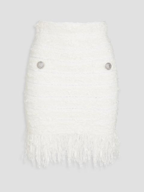 Balmain Fringed metallic bouclé-knit mini skirt