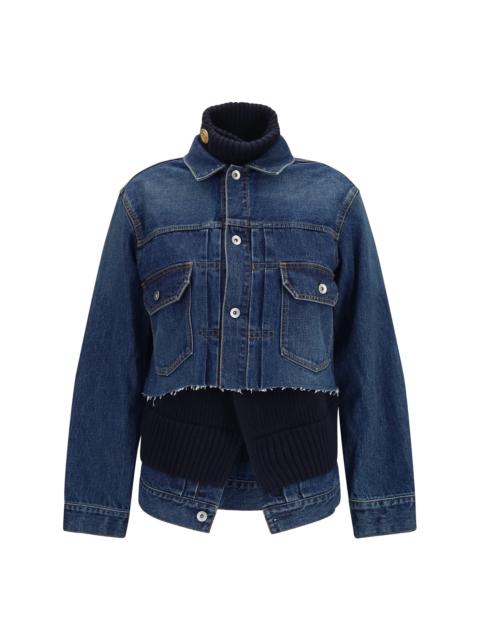 sacai Sacai Denim Jacket With Wool Knit Layer Blue