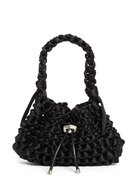 JIMMY CHOO Jimmy Choo Small Cinch Satin Bucket Bag in Black/Antique Silver at Nordstrom
