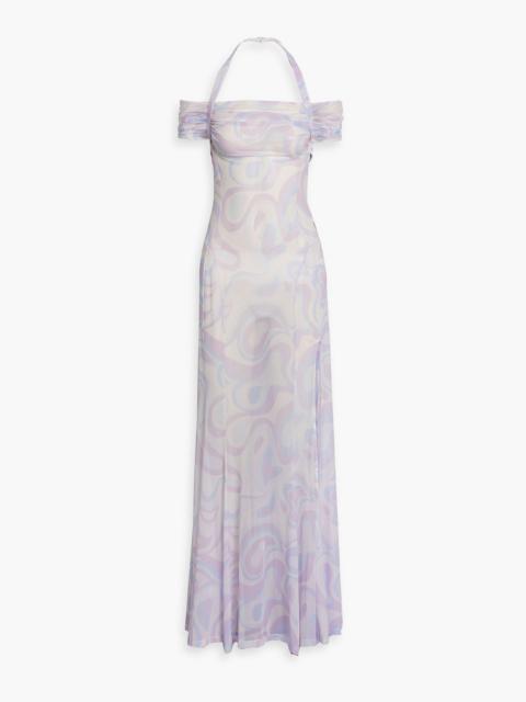 JACQUEMUS Cutout printed stretch-mesh halterneck maxi dress