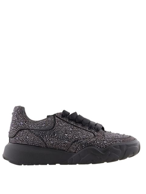 Alexander McQueen Alexander McQueen Men's Black Rhinestone Embellished Low Top Court Sneakers