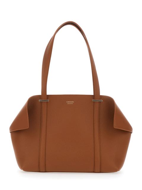 FERRAGAMO Ferragamo Women Tote Bag With Folded Sides And Logo Lettering On The Front In Brown Leather For Wome