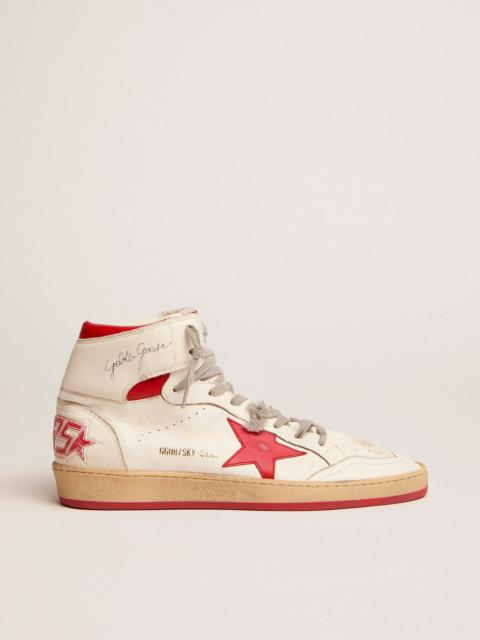 Golden Goose Sky-Star sneakers in white nappa leather with red leather star and heel tab