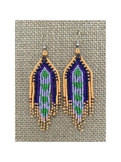 Other Designers Handmade Miyuki Seed Bead Fringe Dangling Earrings Spring Desert NWT