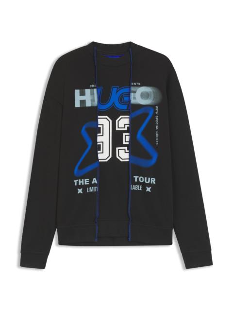 HUGO COTTON-TERRY SWEATSHIRT WITH LAYERED EFFECT AND MIXED PRINTS
