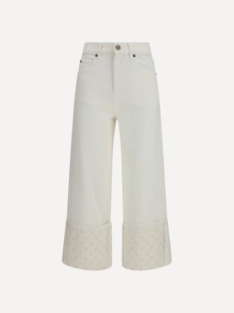 TORY BURCH T Monogram Contrast Cuff Straight-Leg Jeans