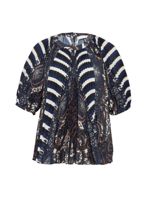 ULLA JOHNSON Dafne Pleated Short Sleeve Blouse