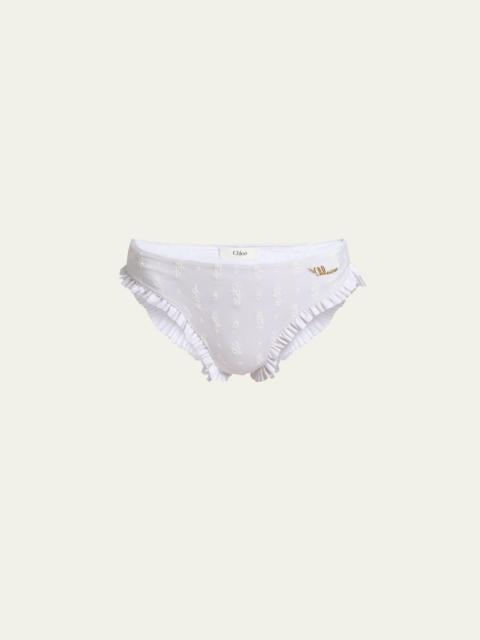 Chloé Ruffle-Trim Eyelet Bikini Bottoms