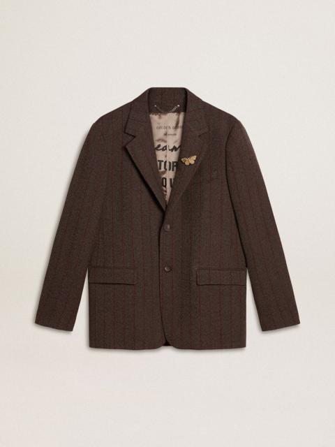 Golden Goose Men's single-breasted blazer in dark brown wool with thin stripe pattern