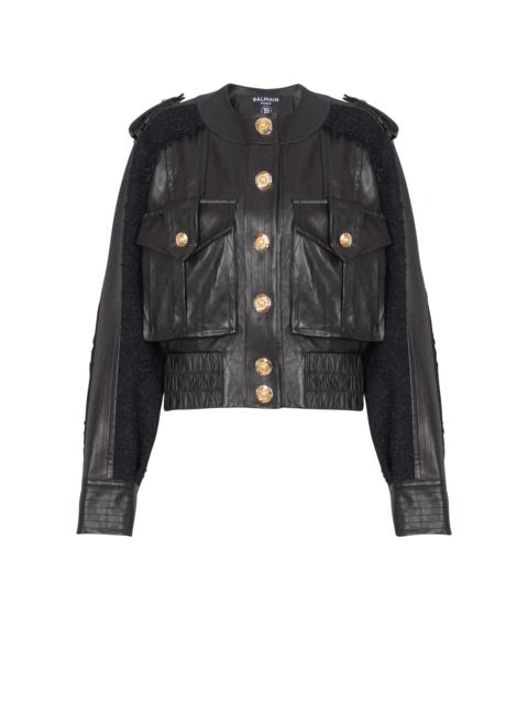 Balmain Tweed and leather bomber jacket