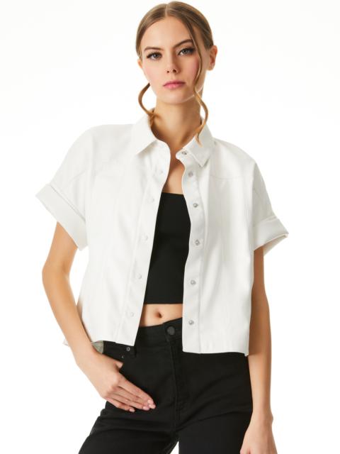 Alice + Olivia EDYTH VEGAN LEATHER BUTTON DOWN