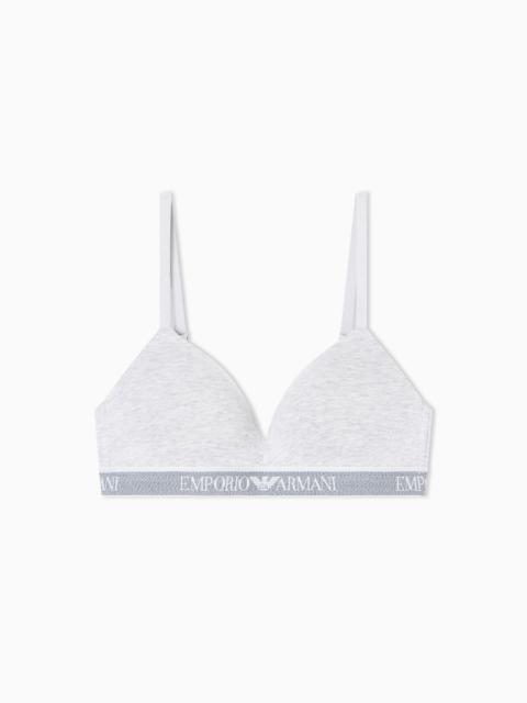 EMPORIO ARMANI ASV ICONIC ORGANIC-COTTON, PADDED TRIANGLE BRA WITH LOGO UNDERBAND