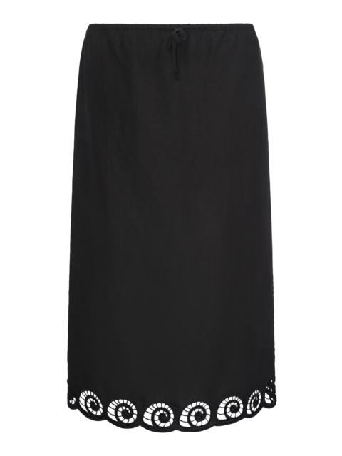 onia Scalloped Linen Midi Skirt black