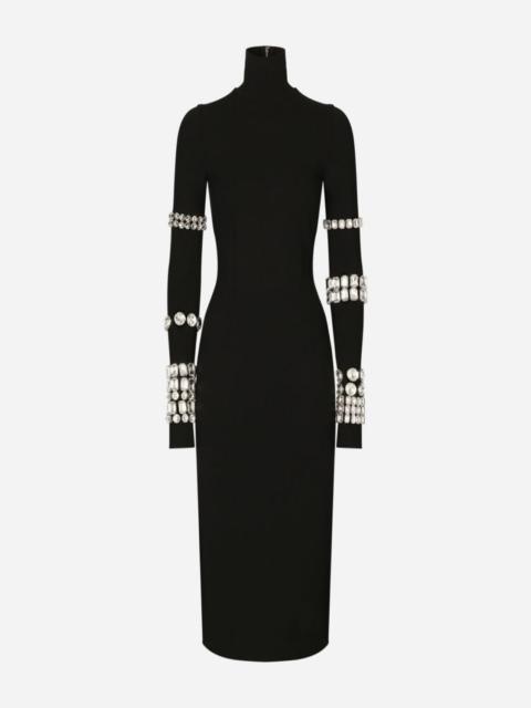 Dolce & Gabbana KIM DOLCE&GABBANA Calf-length dress in jersey Milano rib with rhinestones