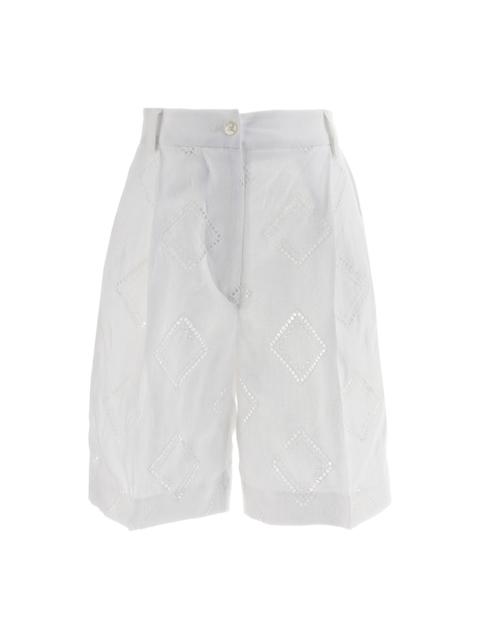 KITON - Kiton Women Embroidered Linen Bermuda Shorts