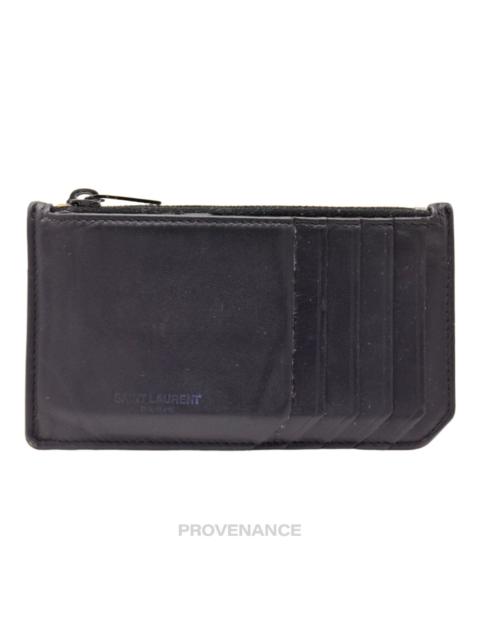 SAINT LAURENT SLP Fragment Zip Card Holder Wallet - Black Leather