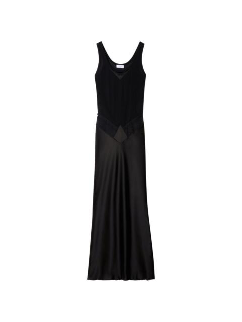lace-panel satin maxi dress
