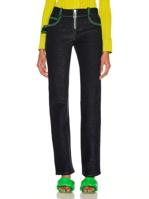 Bottega Veneta Embroidered Cotton Denim Parakeet Trouser