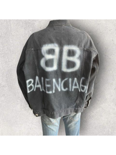 BALENCIAGA Balenciaga Logo Spray Oversize Trucker Denim Jacket
