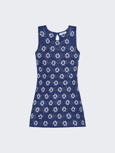 CALLE DEL MAR Floral Crochet Mini Dress Navy