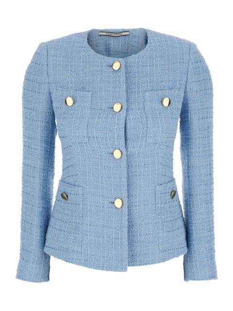 TAGLIATORE - Tagliatore Women 'Beverly' Light-Blue Jacket With Metal Buttons In Cotton Tweed Woman