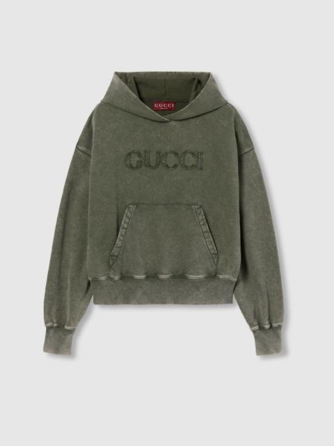GUCCI Embroidered cotton jersey hooded sweatshirt