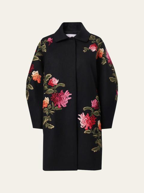 CAROLINA HERRERA Floral-Embroidered Wool Cocoon Coat