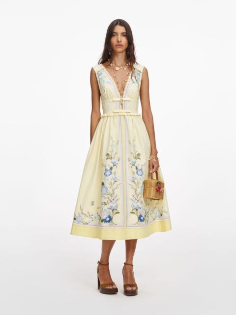 self-portrait Yellow Floral Cotton Midi Dress