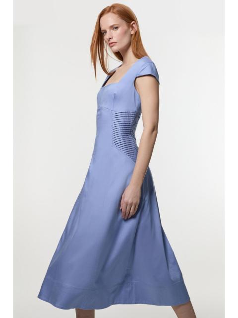 KAREN MILLEN Premium Linen Pintuck Detail Full Skirted Tailored Midi Dress