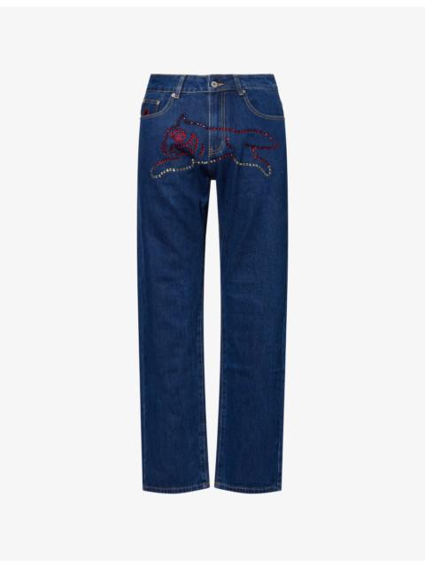 ICECREAM Embellished Running-Dog Straight-Leg Denim Jeans