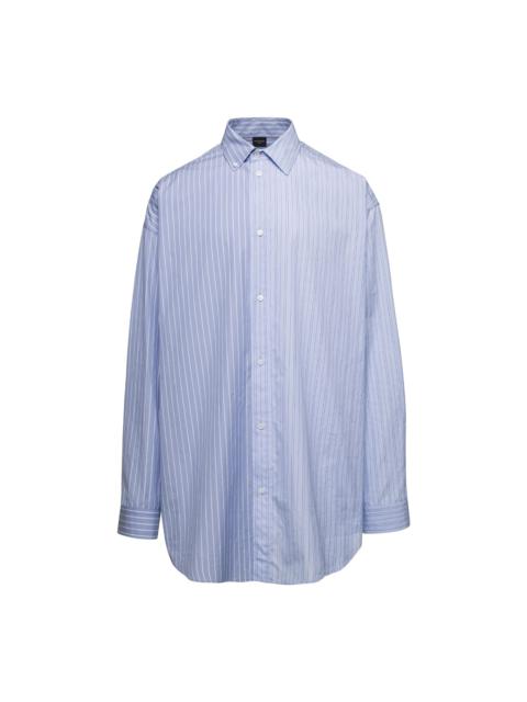 Oversized Light Blue Striped Shirt In Crushed Cotton Man