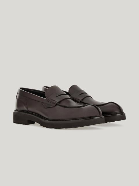Canali DARK BROWN SMOOTH CALFSKIN COLLEGE LOAFERS