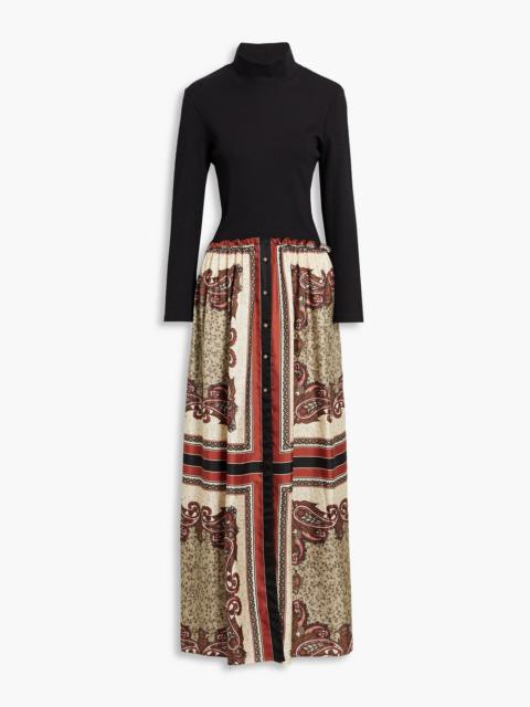 Other Designers Paisley-print satin-twill and ribbed cotton-blend jersey maxi dress