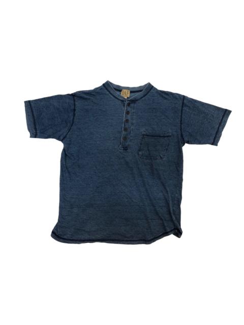 Other Designers Vintage - JAPANESE 🇯🇵 DAF INDIGO HENLEY NECK SINGLE POCKET TEE