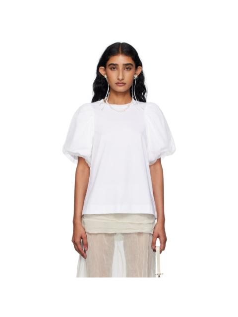 White Tulle Overlay Puff Sleeve T-shirt