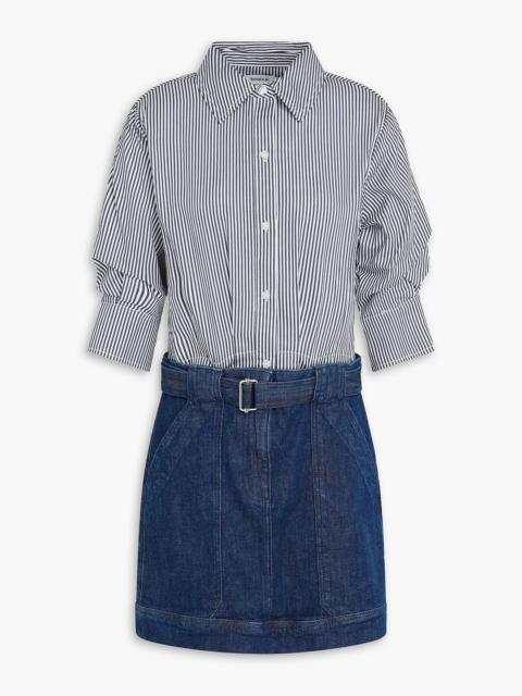 SIMKHAI Harlowe striped stretch-cotton poplin and denim mini dress
