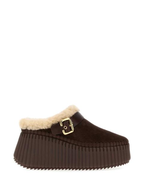 Chloé Chloe Women Dark Brown Suede Nama Slippers