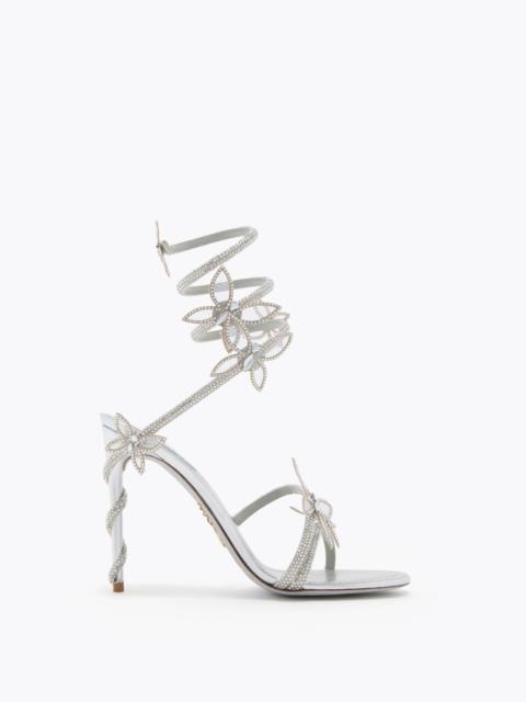 RENE CAOVILLA MARGOT MIRRORED SILVER SANDAL WITH BUTTERFLIES 105