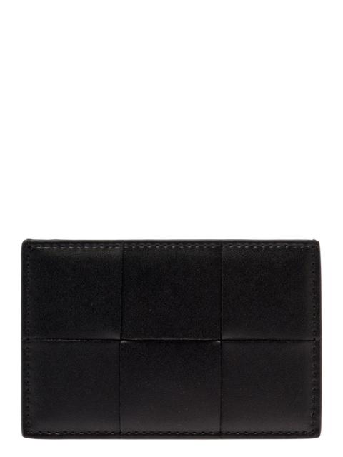 Bottega Veneta Men 'Casette' Black Card-Holder With Embossed Logo And Intreccio Motif In Smooth Leat