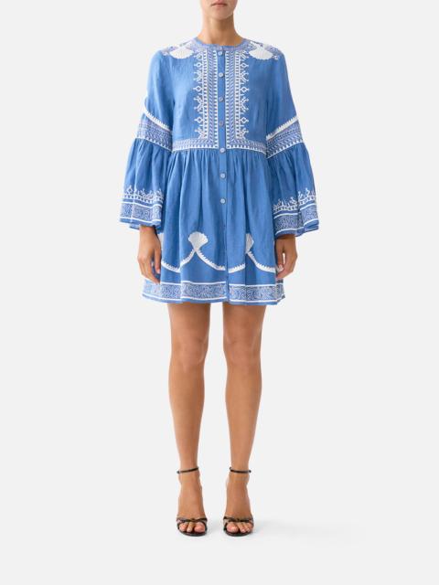 CAMILLA BUTTON THROUGH MINI DRESS WITH FLARED SLEEVE