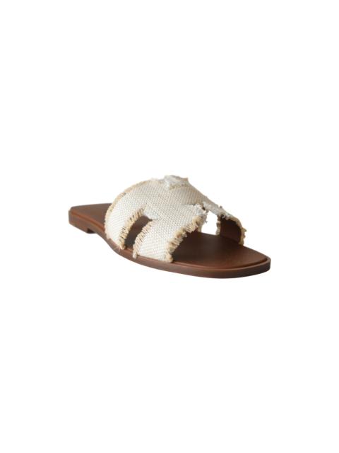 Hermès Hermes Oran Fringed Linen Canvas Sandal Beige