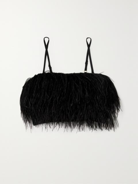 SLEEPER + Net Sustain Boheme Cropped Feather-trimmed Lenzing Ecovero Satin Top