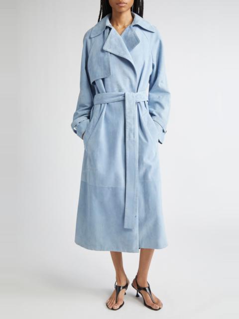 Proenza Schouler Ramona Belted Suede Trench Coat in Light Blue at Nordstrom